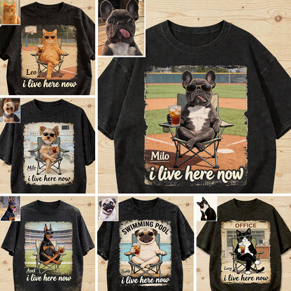 Custom Any Photo I Live Here Now - Personalized Dog Wash T-Shirt