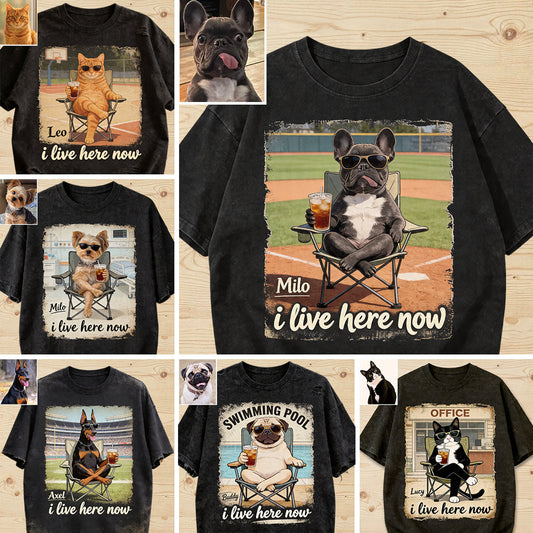 Custom Any Photo I Live Here Now - Personalized Dog Wash T-Shirt