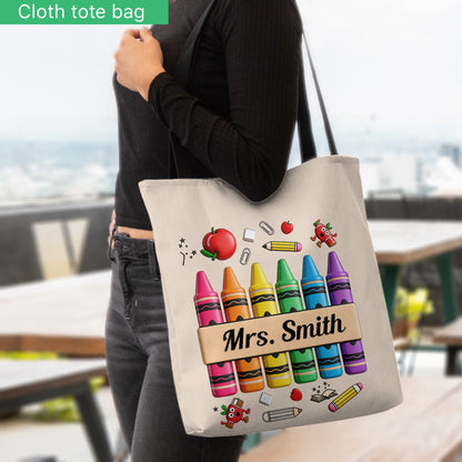 Pencil Crayon Teacher Tote Bag - Personalized Teacher Tote Bag