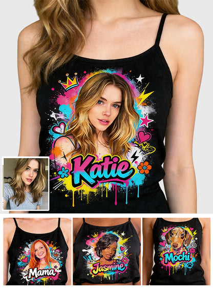 Vibrant Graffiti Pop Art Custom Photo Watercolor Paint Splash - Personalized Self Love Cross Tank Top