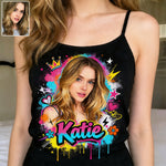 Vibrant Graffiti Pop Art Custom Photo Watercolor Paint Splash - Personalized Self Love Cross Tank Top