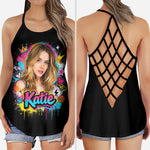 Vibrant Graffiti Pop Art Custom Photo Watercolor Paint Splash - Personalized Self Love Cross Tank Top