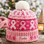 Pink Ribbon Love & Hope - Personalized Breast Cancer Awareness Beanie Hat
