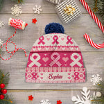 Pink Ribbon Love & Hope - Personalized Breast Cancer Awareness Beanie Hat