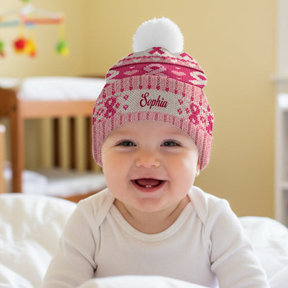 Pink Ribbon Love & Hope - Personalized Breast Cancer Awareness Beanie Hat