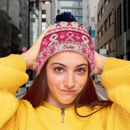 Pink Ribbon Love & Hope - Personalized Breast Cancer Awareness Beanie Hat