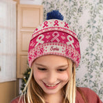 Pink Ribbon Love & Hope - Personalized Breast Cancer Awareness Beanie Hat