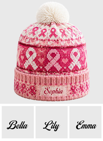 Pink Ribbon Love & Hope - Personalized Breast Cancer Awareness Beanie Hat