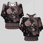 Beautiful Rose Skull - Personalized Skull Off-Shoulder Top Set