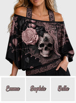 Beautiful Rose Skull - Personalized Skull Off-Shoulder Top Set