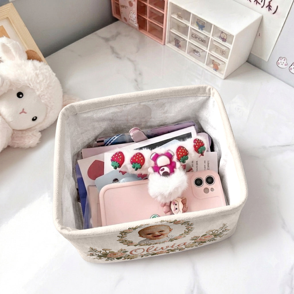 Baby Organization, Nursery, Newborn Keepsake - Personalized Newborn Rectangle Storage Basket