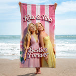Custom Any Photo - Besties Forever - Personalized Bestie Quick-dry Beach Towel/ Bath Towel