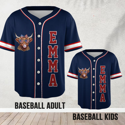 Patriotic Highland Cow - Personalized Highland Cow Baseball Jersey