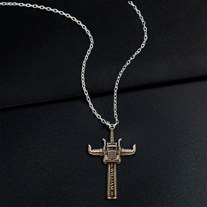 Semi Truck Cross - Personalized Trucker Shaped Metal Pendant Necklace