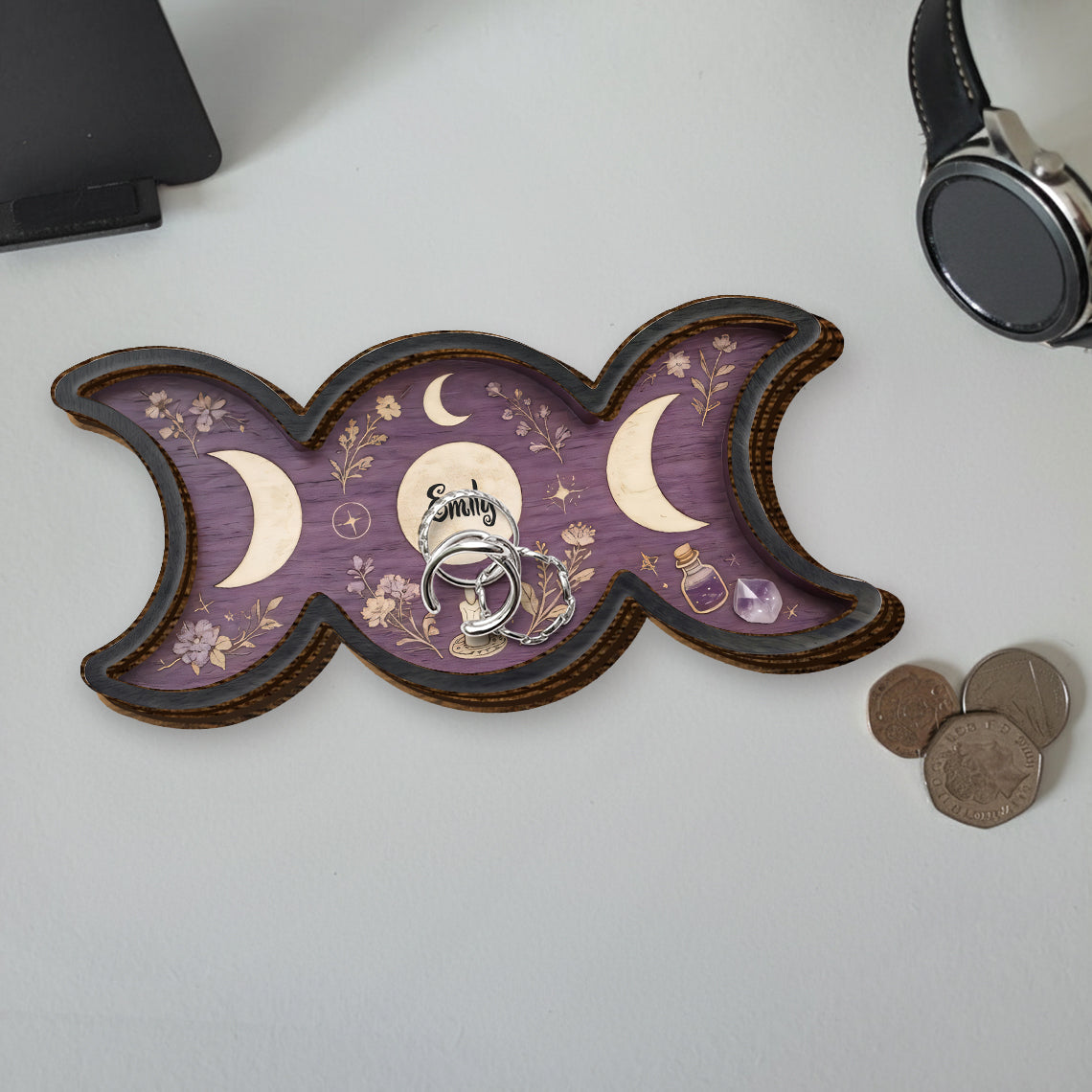 Tripple Moon - Personalized Witch Wood Tray