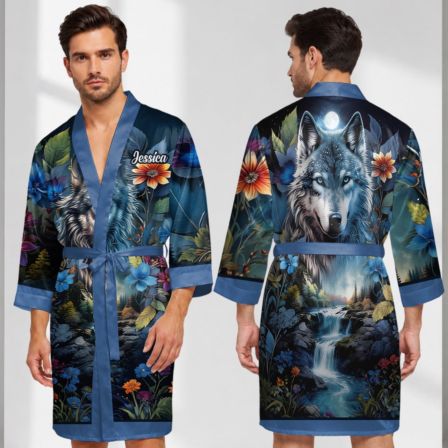 Strong Wolf - Personalized Wolf Satin Robe