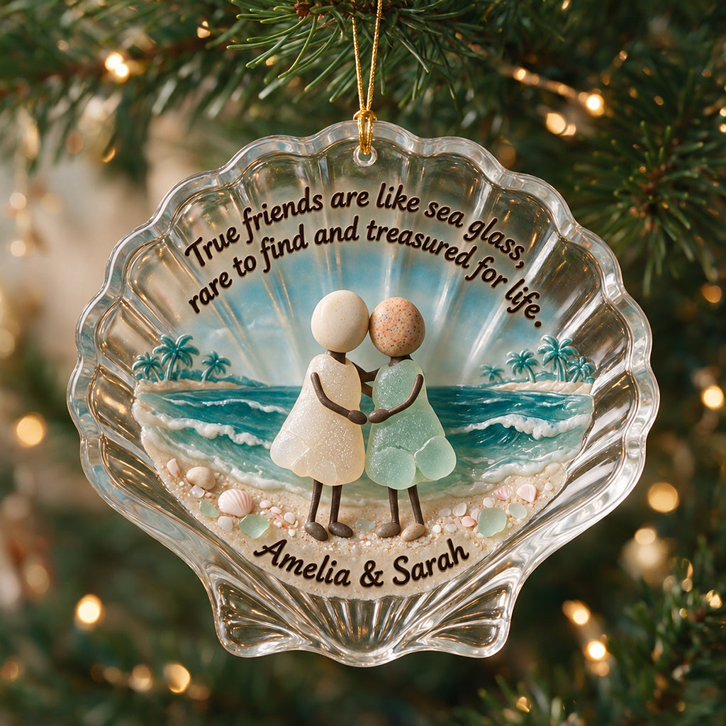 Sea Glass Friends - Personalized Bestie Custom Shape Glass Ornament