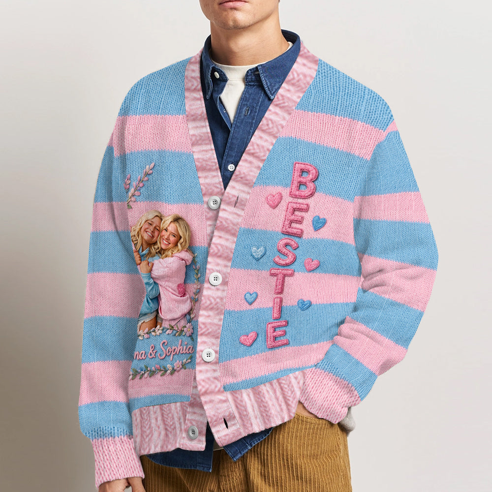 Any Photo Bestie Forever - Personalized Bestie Cardigan Sweater