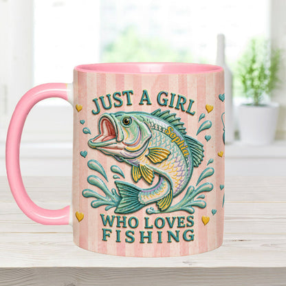 Just A Girl Who Loves Fishing - Personalized Fishing Accent Mug With Gift Box