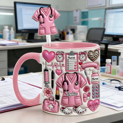 Love Being A Nurse - Personalized Nurse Set Accent Mug with Acrylic Stirrers