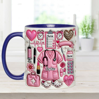 Love Being A Nurse - Personalized Nurse Set Accent Mug with Acrylic Stirrers