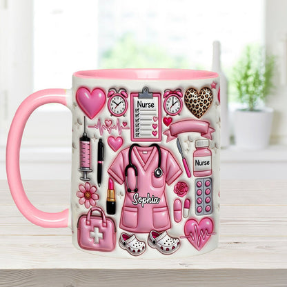 Love Being A Nurse - Personalized Nurse Set Accent Mug with Acrylic Stirrers