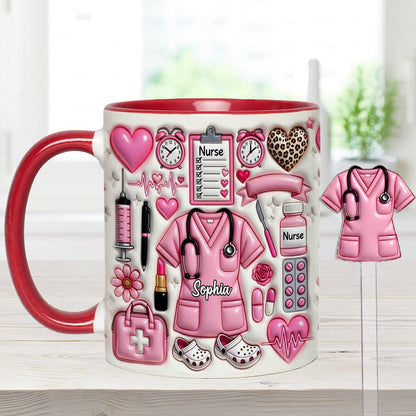 Love Being A Nurse - Personalized Nurse Set Accent Mug with Acrylic Stirrers