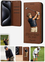 Best Dad By Par - Personalized Father Wallet Phone Case With Strap