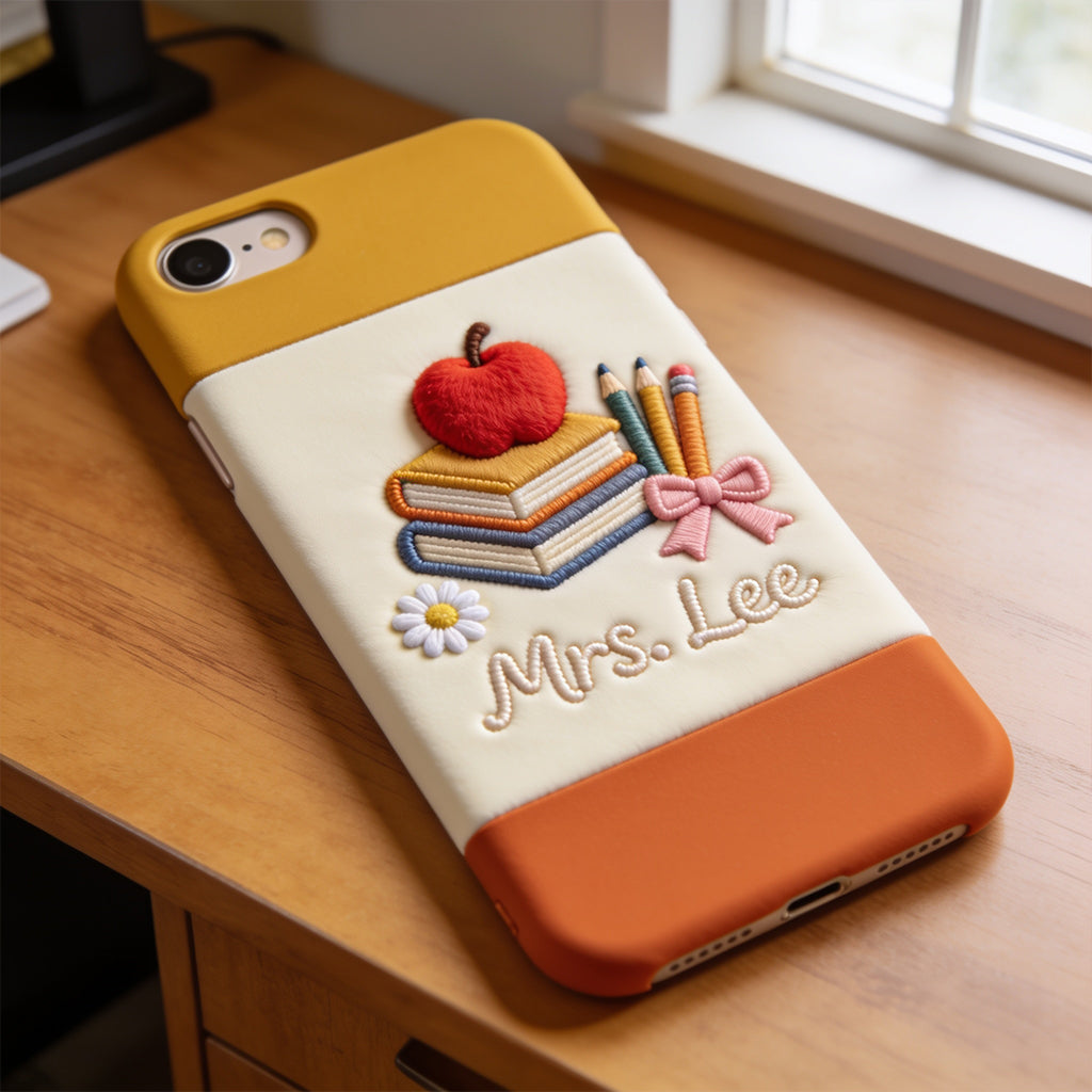 Teacher Gifts - Personalized Teacher 3D Embossed Leather Phone Case