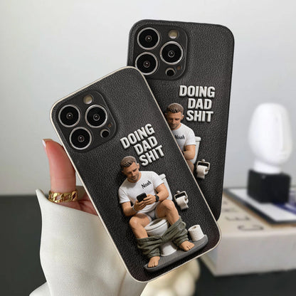 Doing Dad Shit - Personalized Father 3D Embossed Leather Phone Case