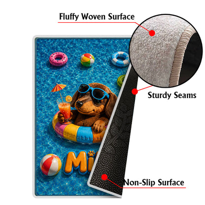 Funny Pet Summer Vibes Poolside - Personalized Dog Non-Slip Tufted Rug