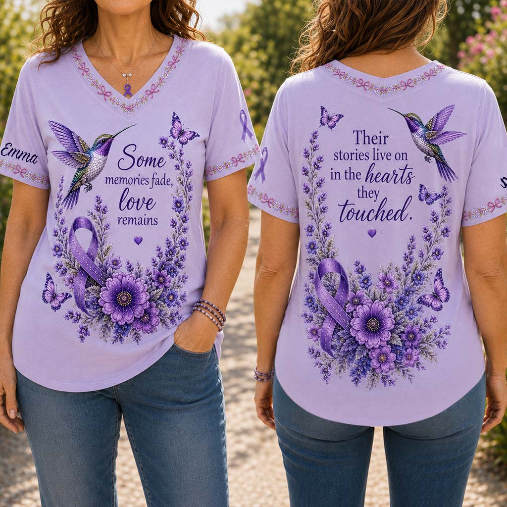 Fight Against Alzheimer, Alzheimer Awareness Gift - Personalized Alzheimer Awareness Fully Printed V-Neck T-Shirt
