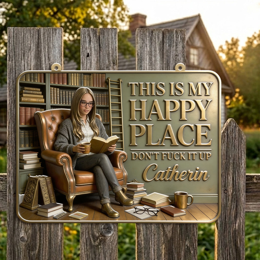 My Happy Place - Personalized Book 3D Printed Cut Metal Sign