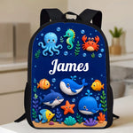 Ocean Life, Back To School Gift - Personalized Kid Changeable Leather Patch Backpack