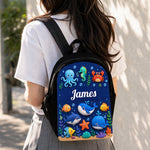 Ocean Life, Back To School Gift - Personalized Kid Changeable Leather Patch Backpack