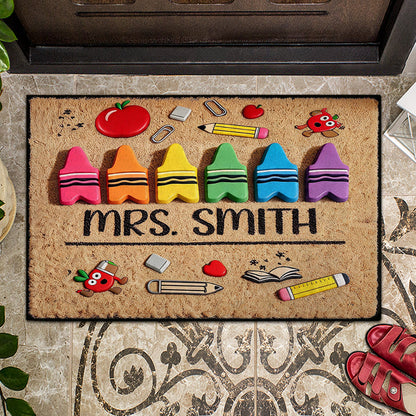 Pencil Crayon Teacher Doormat - Personalized Teacher Doormat