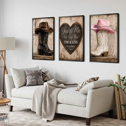 We Got This, Farmhouse Decoration, Cowboy Cowgirl Couple - Personalized Western Outfit Poster & Canvas Set