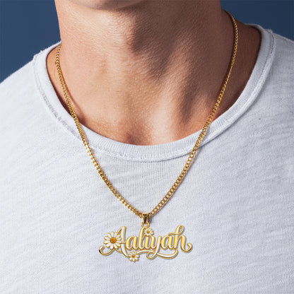 Custom Birth Flower - Personalized Self Love Shaped Metal Pendant Necklace