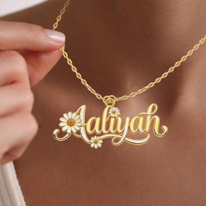 Custom Birth Flower - Personalized Self Love Shaped Metal Pendant Necklace