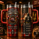 Thank You Firefighters Gift - Personalized Firefighter Tumbler With Handle