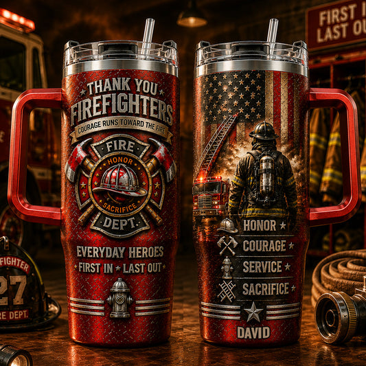 Thank You Firefighters Gift - Personalized Firefighter Tumbler With Handle