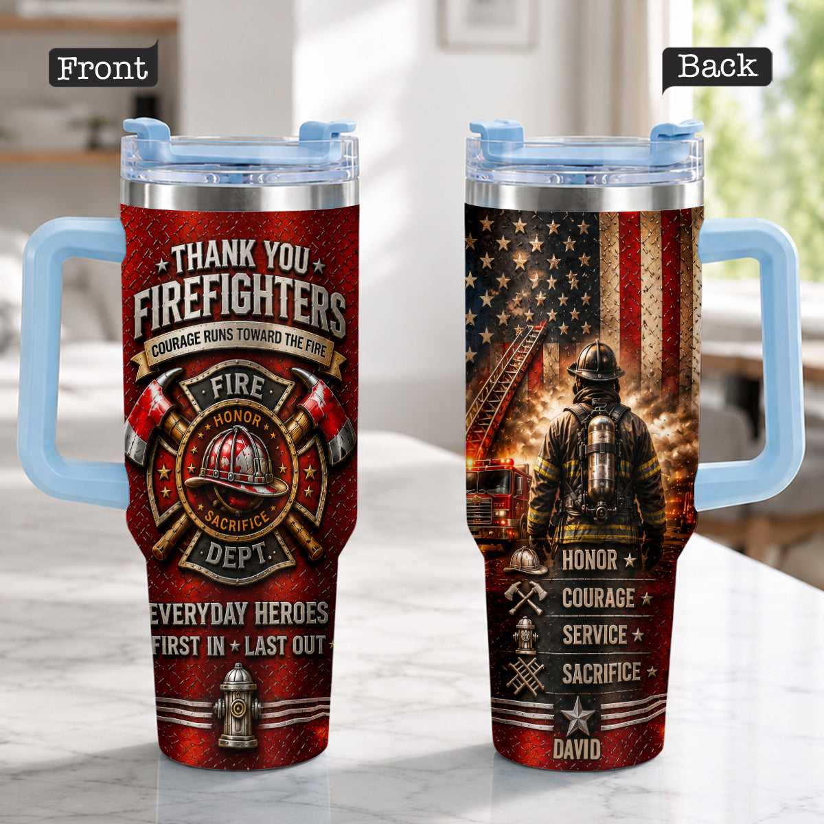Thank You Firefighters Gift - Personalized Firefighter Tumbler With Handle