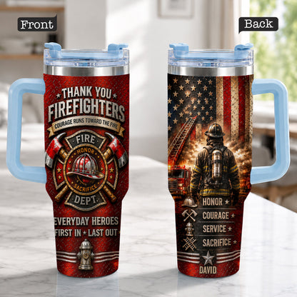 Thank You Firefighters Gift - Personalized Firefighter Tumbler With Handle