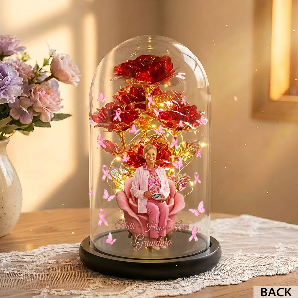 Faith Hope Love - Personalized Breast Cancer Awareness Glowing Roses Glass Dome