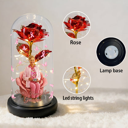 Faith Hope Love - Personalized Breast Cancer Awareness Glowing Roses Glass Dome