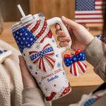 America's 250th Bow - Personalized Independence Day/ 4th of July Rhinestone Tumbler With Plush Charm