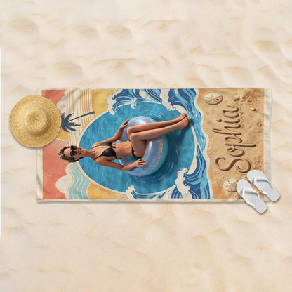 Custom From Photo Retro Summer Beach - Personalized Sea Lover Quick-dry Beach Towel/ Bath Towel