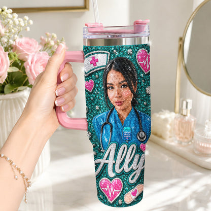 Gift for Nurse - Personalized Nurse Rhinestone Tumbler With Handle
