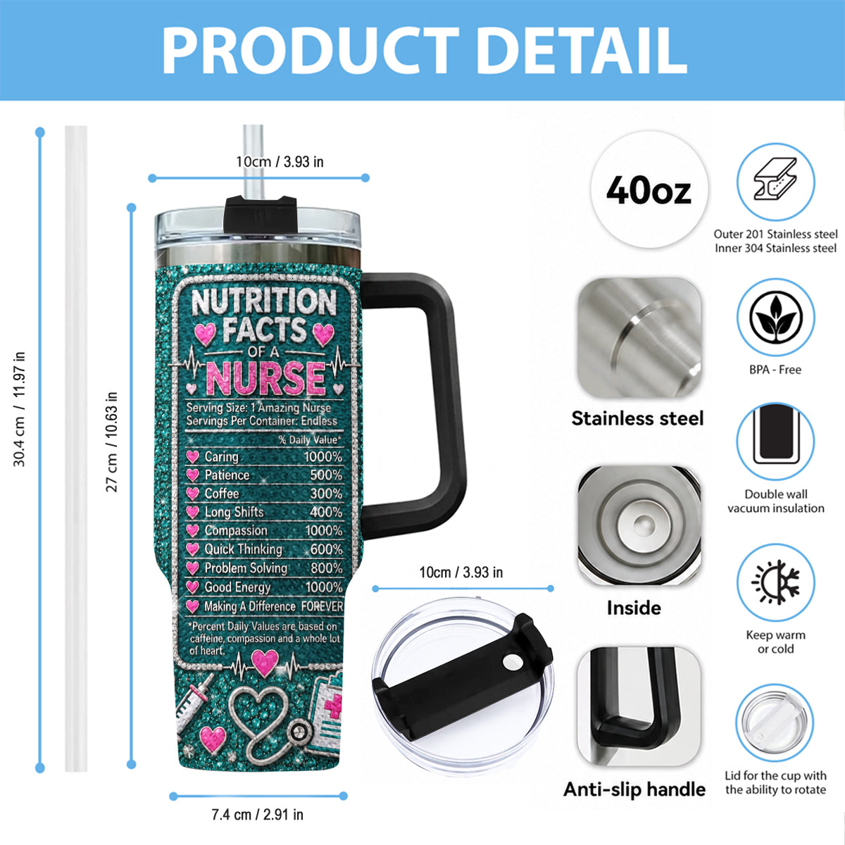 Gift for Nurse - Personalized Nurse Rhinestone Tumbler With Handle