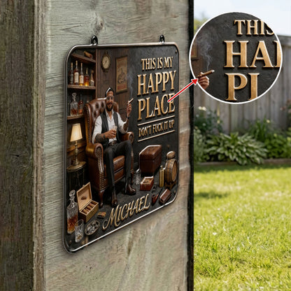 Bar Is My Happy Place - Personalized Whisky 3D Printed Cut Metal Sign